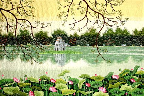  蓮池の風景！5世紀ベトナム美術における壮麗な自然描写